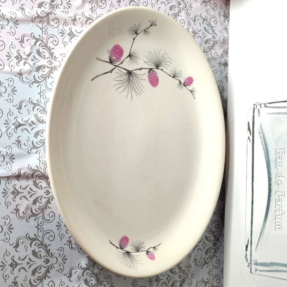 Vintage Wild Clover Canonsburg Pottery Platter Oval 13.5"  Made in USA